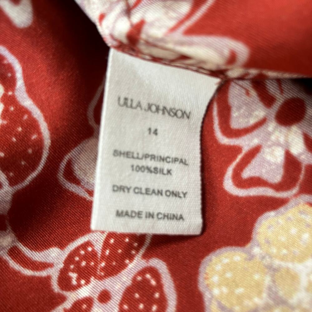 NEW Ulla Johnson Alma Asymmetric Ruched Silk Dress In Anemone Size 14 - Picture 7 of 10